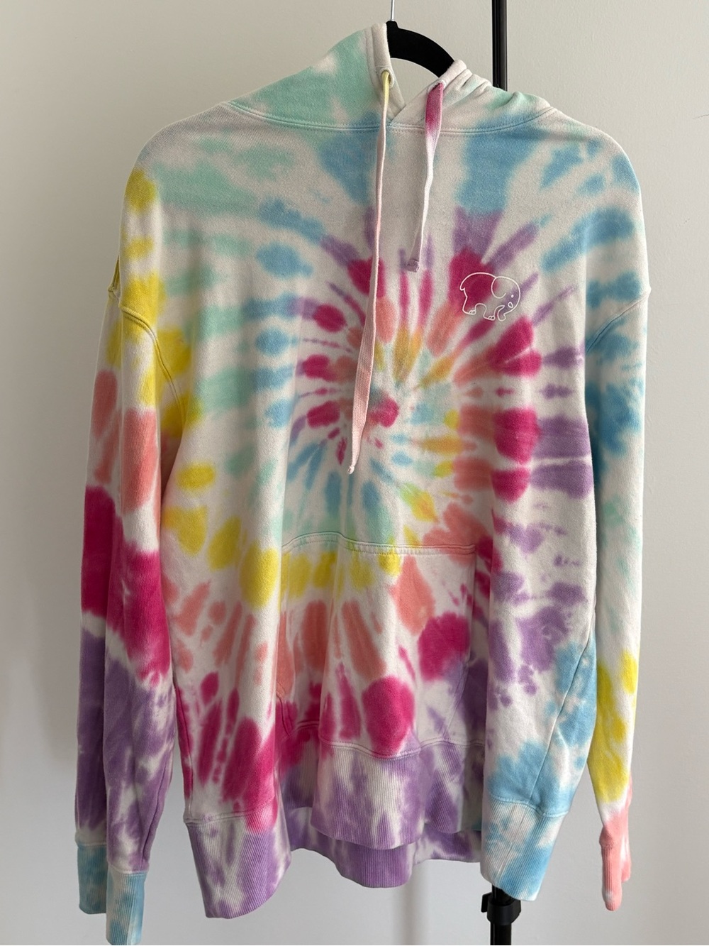 Ivory Ella Mint & Light Blue Tie-Dye Hoodie Elephant Details